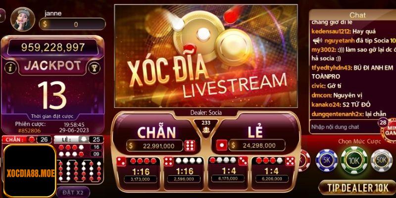 Tựa game Xóc đĩa được tích hợp trong cổng game Xocdia88