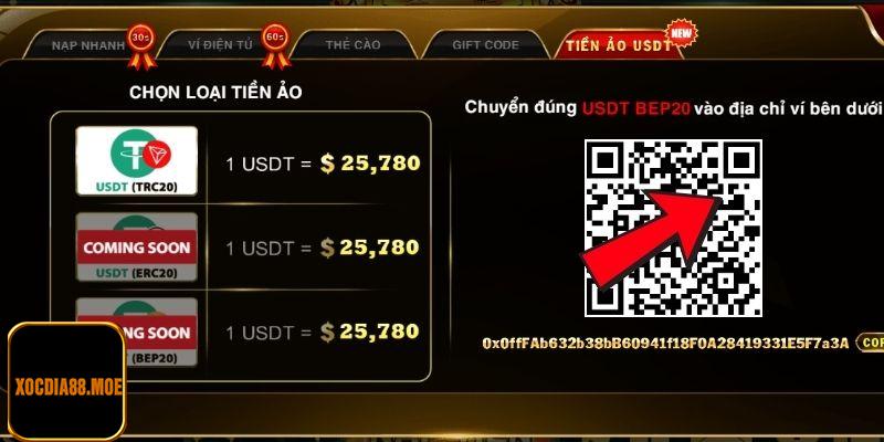 Tiền ảo USDT nạp vốn nhanh chóng vào cổng game